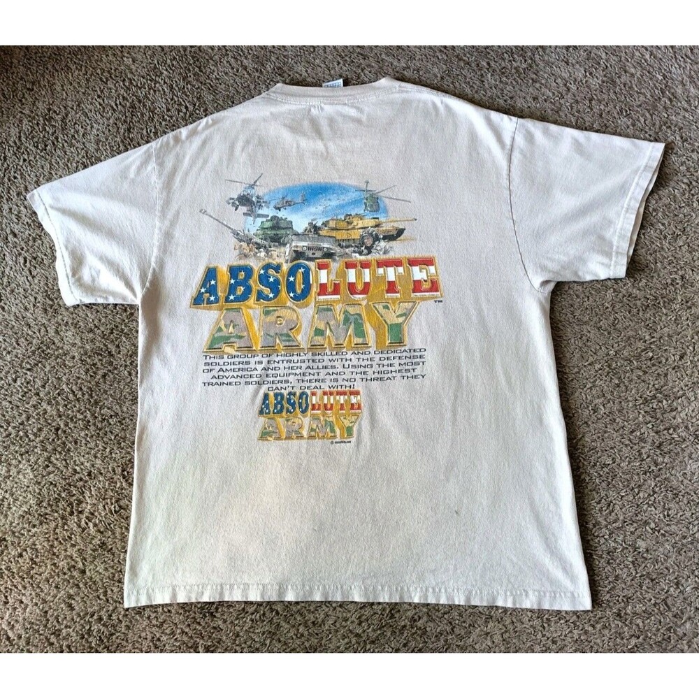 Vintage Army T-Shirt Men's Size Large Graphic Print Cream Shirt